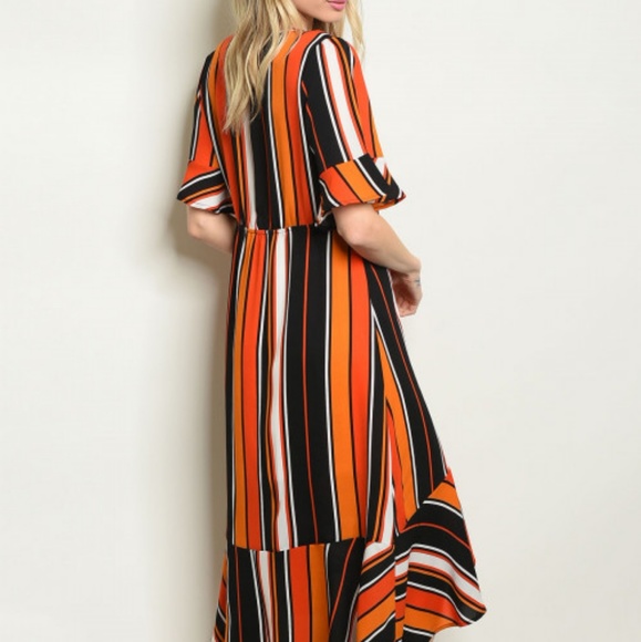BLACK ORANGE STRIPES DRESS - Picture 4 of 5